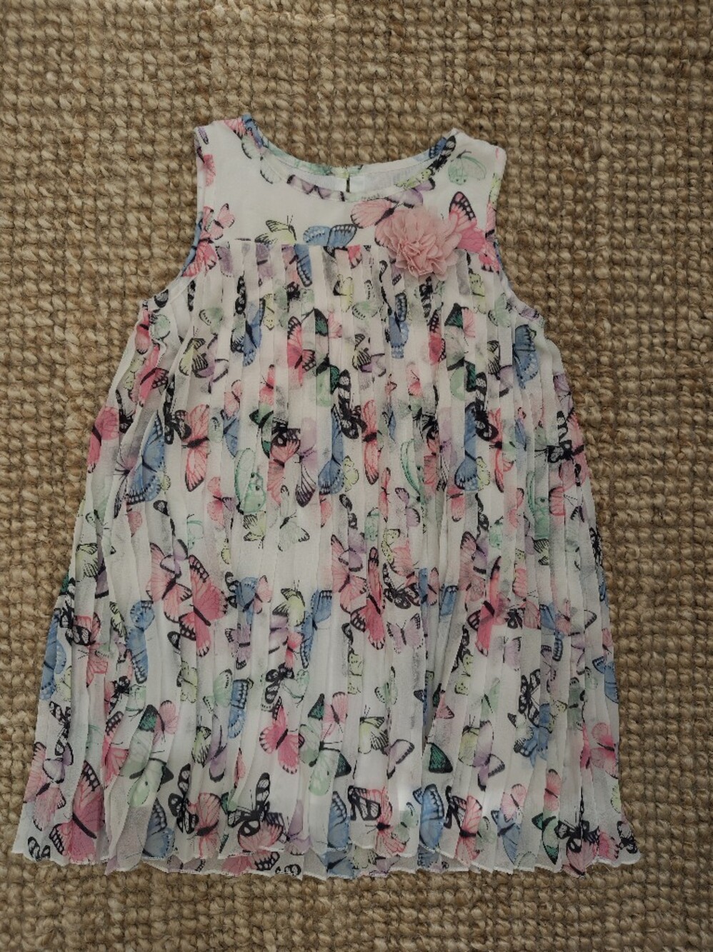 H&M White Girls Dress with Pink, Blue and Mint Butterfly Print